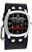 Twin Flaming Dragon Wide Black Leather Band Circle Trendy Design Steel Black Dial Gothic Punk Biker Wristband Watch