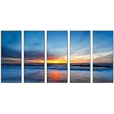 Vibrant Canvas Prints&nbsp;Modern Sunset Beach Design Canvas, 5 Panel Print