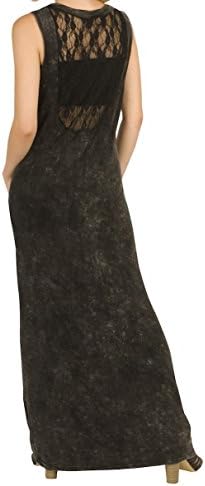 Junior Women's Maxi Soft Mineral Wash Tie Dye Dress With Lace Back (Medium, Black)