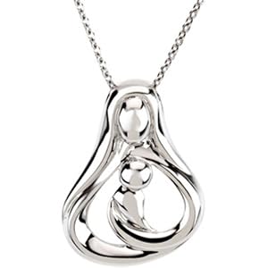 Embraced by the Heart Mother Necklace 1 child with 18" chain necklace Sparkling Sterling Silver by Deborah J. Birdoes