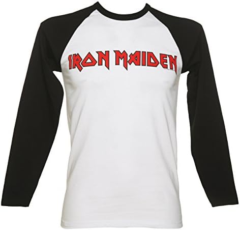 Mens Black And White Iron Maiden Logo Baseball T Shirt