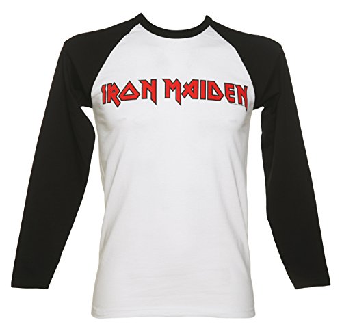 Mens Black And White Iron Maiden Logo Baseball T Shirt