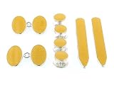 Handmade set of sterling silver and enamel cufflinks, shirt studs and collar stays