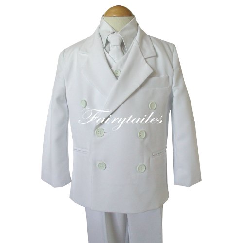 Boy White Double Breasted Formal 5 Piece Dress Suit Set