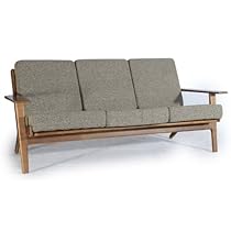 Big Sale Kardiel Hans J Wegner Style Plank Sofa, Oatmeal Twill/Dark Wood