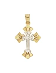 14k Yellow Gold, Small Cross Pendant Charm 15mm Wide