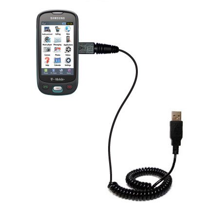 Coiled USB Cable for the Samsung Highlight SGH-T749 with Power Hot Sync and Charge capabilities - uses Gomadic TipExchange Technology