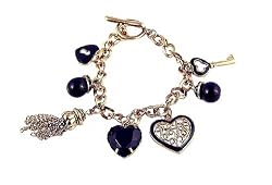 Bracelet - B168 - "Key to My Heart" Charms ~ Antique Gold Tone