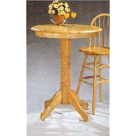 Natural Finish Turned Pedestal Bar Table by Bar Stools