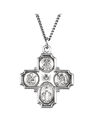 30.00x29.00 mm 4-Way Cross Medal with 24 inch Chain in Sterling Silver