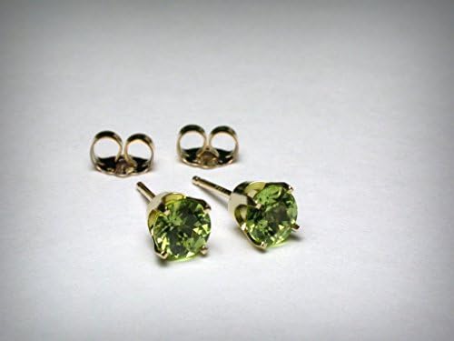 Genuine peridot stud earrings, in 14K yellow gold. AAA quality natural peridot from Arizona. 5mm.