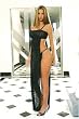 Stretch Lace Long Gown with a Panel Front and Back and Adjustable Straps. Matching Thong Panty Included. Sizes Small Medium Large in Black or White