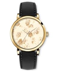 SPRAWL Aanalog Fashion Series Gold Ladies Watches of Genuine Black Leather Strap,Unique Wrist Watch for Women Girls Designed with Floral Pattern