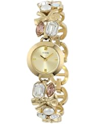 GUESS Womens U12627L1 Crystallized Romance Self-Adjustable Gold-Tone Bracelet Watch