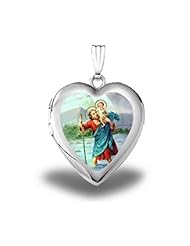 Sterling Silver Saint Christopher Heart Locket - 3/4 inch x 3/4 inch and 2/3 inch x 2/3 inch