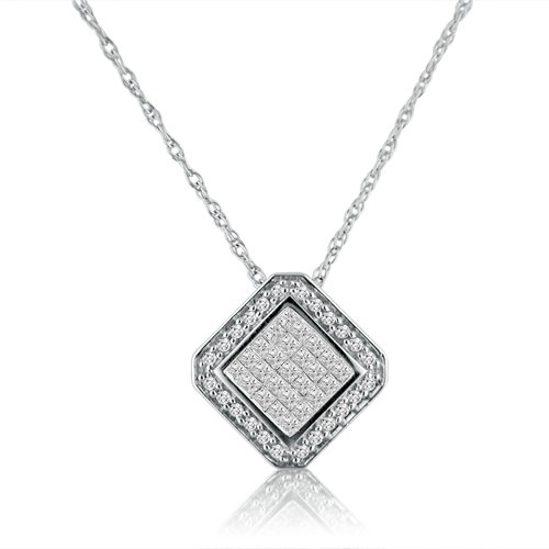 Princess Cut Invisible Set Diamond Pendant in Sterling Silver (1/2cttw. 18 Necklace)