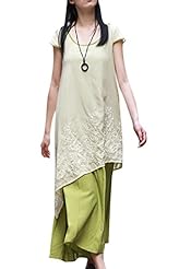 Linen Colorblocking Midi Dress 