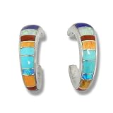 Sterling Silver Multi-Stone Inlay Hoop Earrings by Sajen