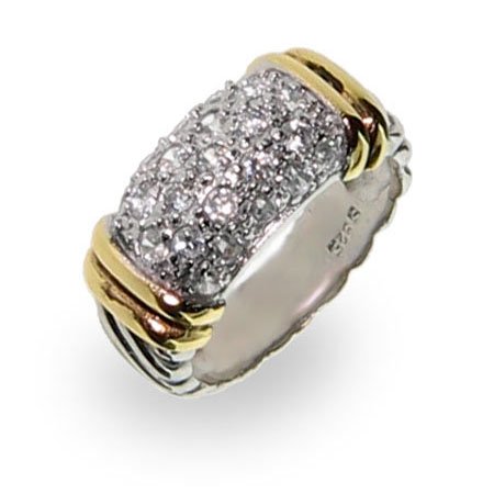 Eve's Addiction Sterling Silver Cable Ring with Pave Cubic Zirconias