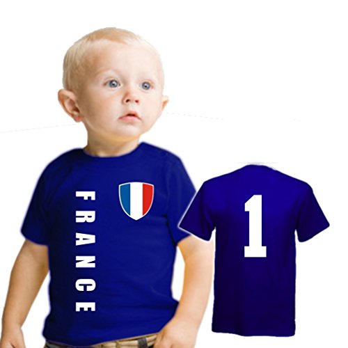 Frankreich FRANCE Kinder BABY T-Shirt – Trikot Look – Gr. 56-98 – blau (12-18 Monate)