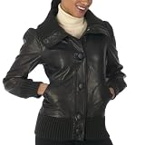 Mossimo Black: Faux-Leather Button Bomber Jacket - Black