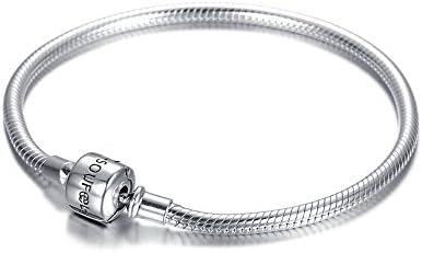 European Snake Chain with Classic Clasp 7.9 Inch Beads Charm Bracelet