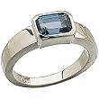 Platinum Emerald Cut London Blue Topaz Stylish Ring