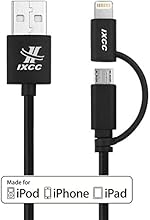 [Apple MFi Certified] iXCC &reg; Element Series 3ft (Three Feet) [2-in-1 Dual Connectors] Lightning 8pin to MicroUSB Sync & Charge Duo Cable Cord for Apple iPhone 5 / 5s / 5c / 6 / 6 Plus, iPod 7, iPad Mini / mini 2/ mini 3, iPad 4 / iPad Air / iPad Air 2(Compatible with iOS 8); Samsung Galaxy S6 / S6 Edge / S5 / S4; Note Edge / Note 4 /Note 3 /Note 2, New HTC One M8/ M9, Google Nexus, Kindle Fire and More [Black]