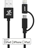 iXCC Element Series Apple MFi Certified 2 in 1 Dual Connector Lightning to MicroUSB Sync and Charge Cable for Smartphones & Tablets - 3 Feet (0.9 Meters) - Standard Packaging - Black