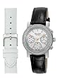 Bellagio Women's Swarovski Stone Bezel Steel Chronograph with Two Genuine Leather Straps # A12034-3