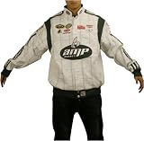 Mens NASCAR #88 Dale Earnhardt Jr. racing green and white jacket. 100% Authentic Chase jacket with Amp large logo designs embroidered on front. Great race car fan gear with many different logos embroidered all over the jacket.