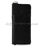 High Quality and Protection Black Vertical Leather Pouch MP3 Player Carrying Case with Magnetic Closing Flap for Apple iPod Nano 4 Chromatic + Lanyard