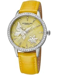 Stuhrling Original Womens 518.1115G95 Vogue Audrey Verona Mariposa Quartz Swarovski Crystal Mother-Of-Pearl Yellow Watch