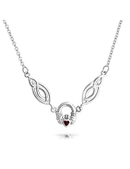 Valentines Day Gifts Bling Jewelry Claddagh Heart Garnet Celtic Knot Necklace