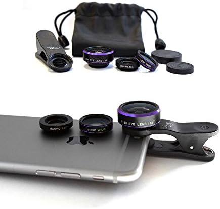 KG Phone Camera Lens Kit-3 in 1-198° Fisheye Lens + 0.63x Wide Angle Lens + 15x Macro Lens Smartphones and Tablets Lens Kit for iPhone 6/6s/5, iPad, Samsung Galaxy S6/S5 Other Smartphones (Purple)