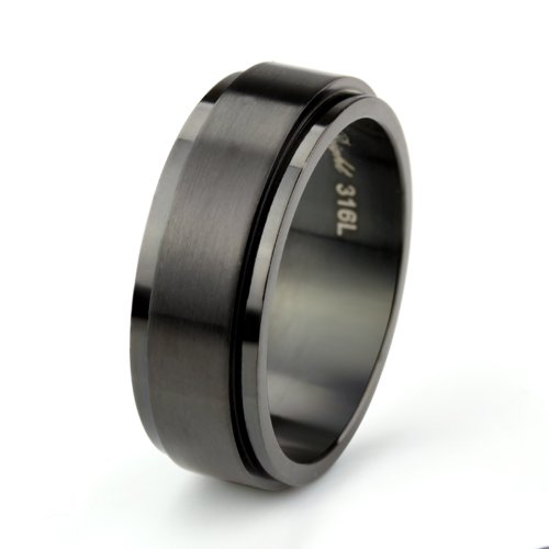 8MM Stainless Steel Black Spinner Ring Wedding Band (Size 5 to 15)