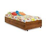 Twin Size Bed with Casters Contemporary Style in Sunny Pine Finish