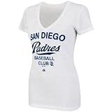 MLB Women's San Diego Padres City Pretty Short Sleeve Deep V-Neck Confetti Flecked Tee (White With Multi, Small)
