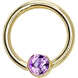 Solid 14KT Yellow Gold Amethyst 4mm Bezel-Set Cubic Zirconia Captive Ring