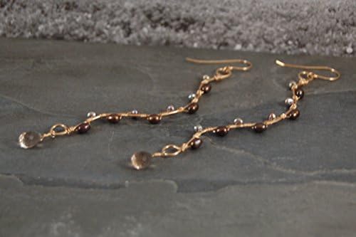 Nature Inspired - Smoky Flower Collection Statement Earrings - Gold - Smoky Quartz - Pearl - One of a Kind Wearable Art