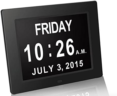Extra-Large Digital Calendar Day Clock by Eineo. Non-Abbreviated Day and Month, Perfect for Elderly, Memory Loss or Impaired Vision. Use at Home or Office. (Black)