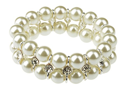HONEYJOY Women Classical Two Rows Beads Bracelet(beige)