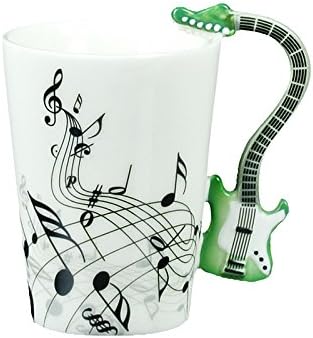 Choholete Porcelain Green Guitar Electric Bass Music Black Note Coffee Cup