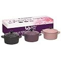 Le Creuset Set of 3 Mini Casserole Dishes Glamour Pink / Mauve / Dark Purple