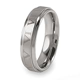 Ridged Edge Brushed & Polished Tungsten Carbide Ring with Roman Numeral Design (6 mm) - Sizes 7-12
