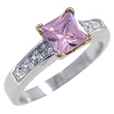Sterling Silver Square Cut Pink Cz Promise Ring