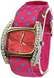 Cloth Pink blue polka dot band japanese movement wrist watch crystal