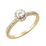 14K Rose Gold Round Moissanite Ring with Diamond Pave Accents - 7
