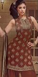 Deep Brown Faux Crepe Designer Salwar Kameez Unstitched Dress Material and Dupatta