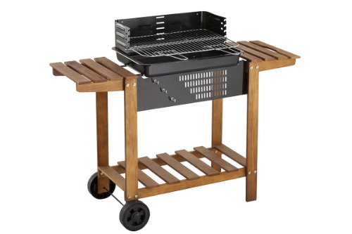 Barbecue à charbon rectangle sur chariot en bois
